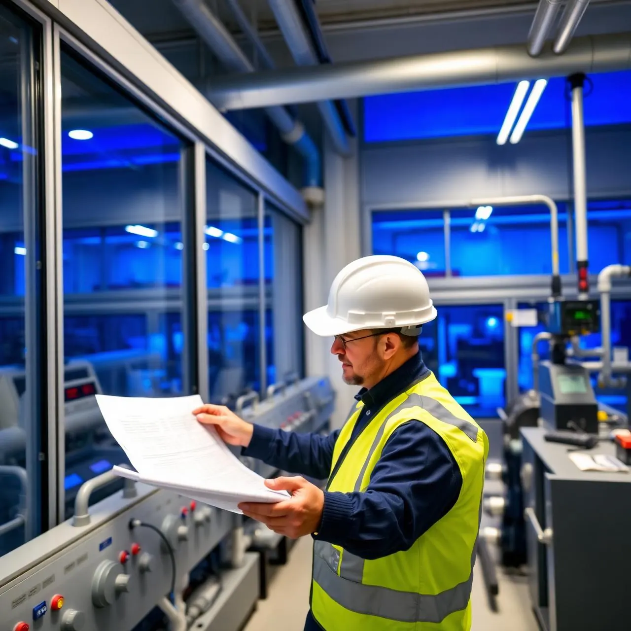 Engineer reviewing systems